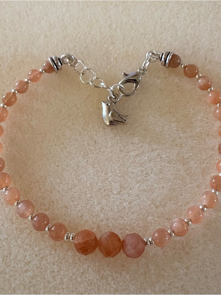 Peach Moonstone Beaded Bracelet With Dove Charm